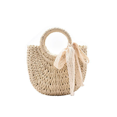 Open Closure Customized Tote Bag for Summer Beach Rattan Shoulder Basket Straw Bag