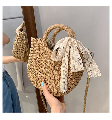 Open Closure Customized Tote Bag for Summer Beach Rattan Shoulder Basket Straw Bag