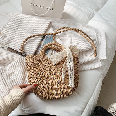 Open Closure Customized Tote Bag for Summer Beach Rattan Shoulder Basket Straw Bag