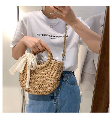 Open Closure Customized Tote Bag for Summer Beach Rattan Shoulder Basket Straw Bag