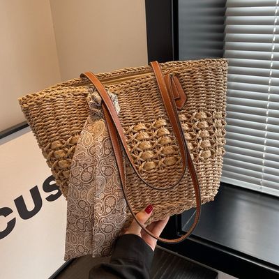2024 Fashion Women's Straw Beach Bag Customized Tote Bag with Straw Material
