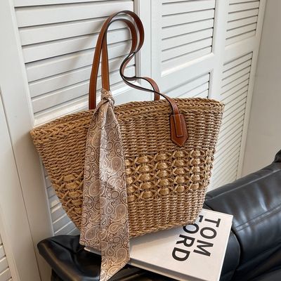 2024 Fashion Women's Straw Beach Bag Customized Tote Bag with Straw Material