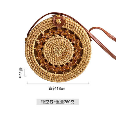 Unisex Round Straw Beach Vintage Handmade Woven Circle Vacation Portable Shoulder Bag