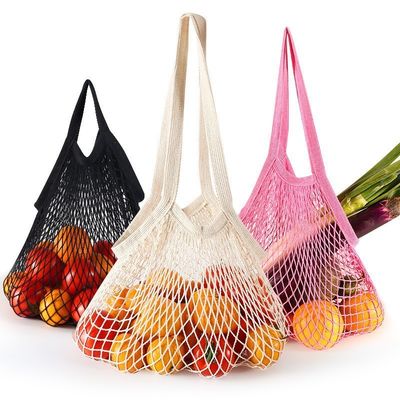 Long Handle Tote Bag for Shopping Fruits and Vegetables made of Reusable Organic Cotton