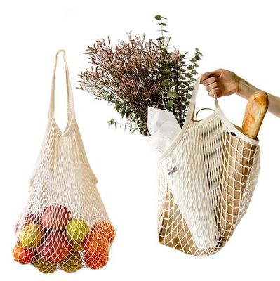 Long Handle Tote Bag for Shopping Fruits and Vegetables made of Reusable Organic Cotton