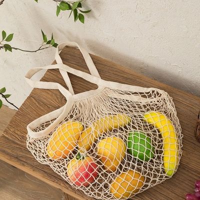 Long Handle Tote Bag for Shopping Fruits and Vegetables made of Reusable Organic Cotton