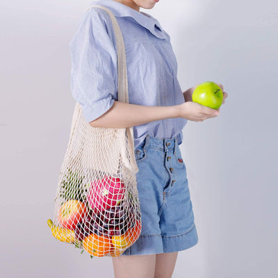 Long Handle Tote Bag for Shopping Fruits and Vegetables made of Reusable Organic Cotton
