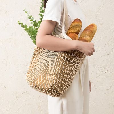 Long Handle Tote Bag for Shopping Fruits and Vegetables made of Reusable Organic Cotton
