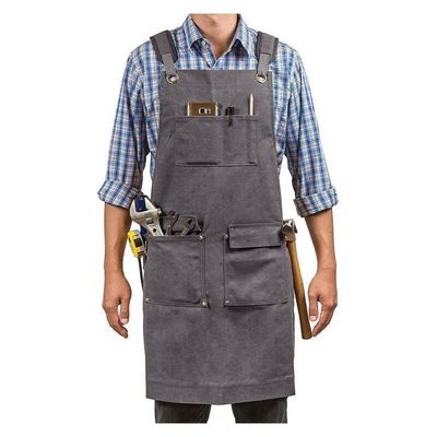 Restaurant Bar Essential Washed Canvas Chef Bib Apron with Tool Pocket and Customized Logo