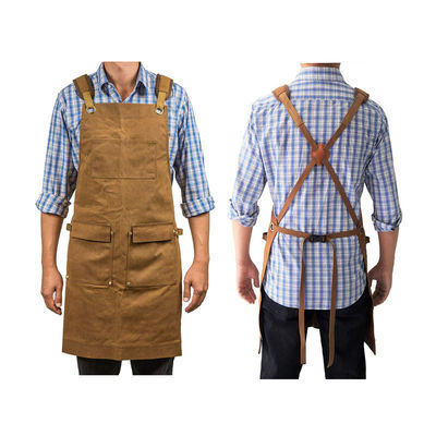 Restaurant Bar Essential Washed Canvas Chef Bib Apron with Tool Pocket and Customized Logo