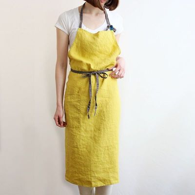 Newest Fashinable Unisex Custom Cotton Linen Cross Back Adjustable Bib Apron with Pockets