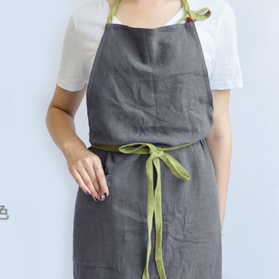 Newest Fashinable Unisex Custom Cotton Linen Cross Back Adjustable Bib Apron with Pockets