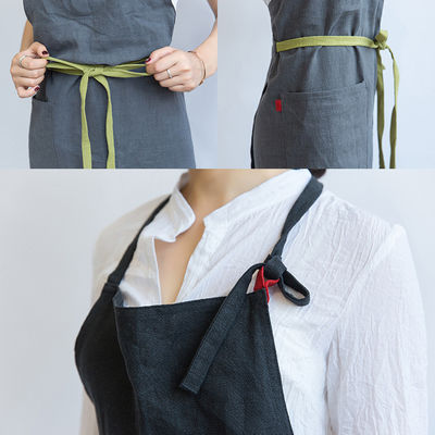 Newest Fashinable Unisex Custom Cotton Linen Cross Back Adjustable Bib Apron with Pockets