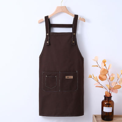 Silk Screen Printed Custom Logo Adjustable Bib Canvas Chef Apron for Women Cooking
