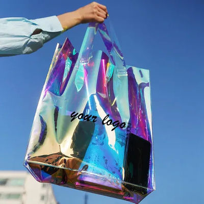 All Seasons Custom Logo Waterproof Holographic Laser Iridescent PVC Gift Shopping Shoulder Tote Bag