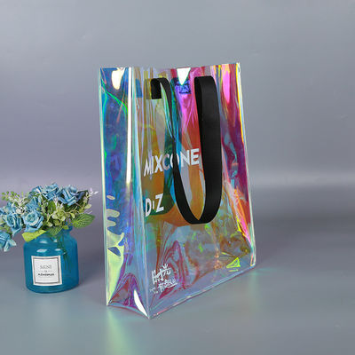 All Seasons Custom Logo Waterproof Holographic Laser Iridescent PVC Gift Shopping Shoulder Tote Bag