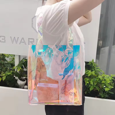 All Seasons Custom Logo Waterproof Holographic Laser Iridescent PVC Gift Shopping Shoulder Tote Bag