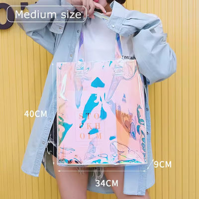 All Seasons Custom Logo Waterproof Holographic Laser Iridescent PVC Gift Shopping Shoulder Tote Bag