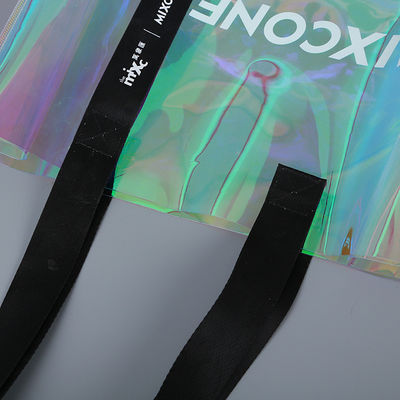 All Seasons Custom Logo Waterproof Holographic Laser Iridescent PVC Gift Shopping Shoulder Tote Bag