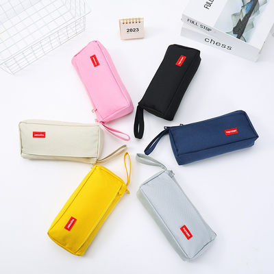 Creative Large Capacity Pencil Case in Colorful Solid Canvas for School Supplies