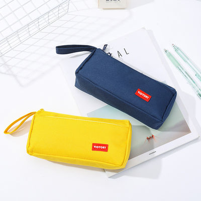 Creative Large Capacity Pencil Case in Colorful Solid Canvas for School Supplies