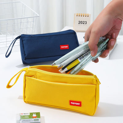 Creative Large Capacity Pencil Case in Colorful Solid Canvas for School Supplies