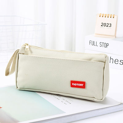 Creative Large Capacity Pencil Case in Colorful Solid Canvas for School Supplies