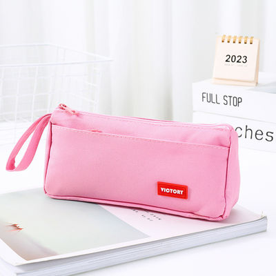Creative Large Capacity Pencil Case in Colorful Solid Canvas for School Supplies