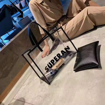 Logo Customized Logo Fashion PVC Tote Shopping Bag for Transparent Product Packaging