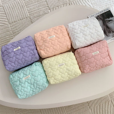 Polyester Custom Logo Puffed Puffer Pouch Large Capacity Makeup Quilted Bags Cosmetic Case