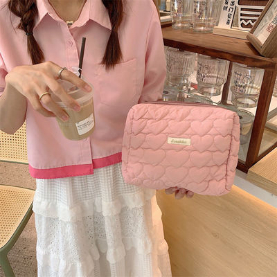 Polyester Custom Logo Puffed Puffer Pouch Large Capacity Makeup Quilted Bags Cosmetic Case