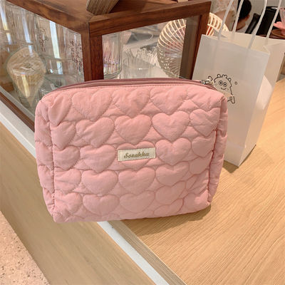 Polyester Custom Logo Puffed Puffer Pouch Large Capacity Makeup Quilted Bags Cosmetic Case