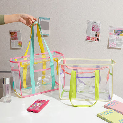 Transparent PVC Tote Bag Clear Candy Colors U-shaped Beach Shopping Handbag for Women