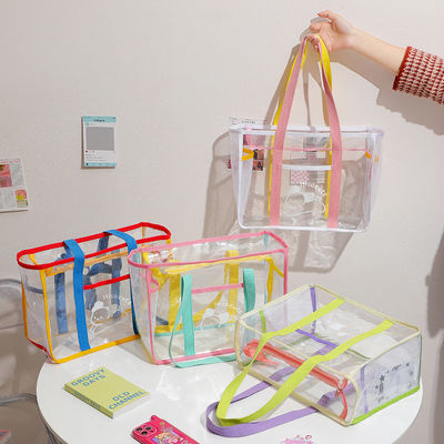 Transparent PVC Tote Bag Clear Candy Colors U-shaped Beach Shopping Handbag for Women