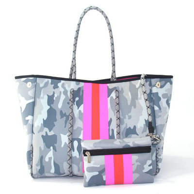 Custom Logo Accepted Neoprene Beach Bag Tote Handbag for Women Perforated Design
