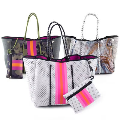 Custom Logo Accepted Neoprene Beach Bag Tote Handbag for Women Perforated Design