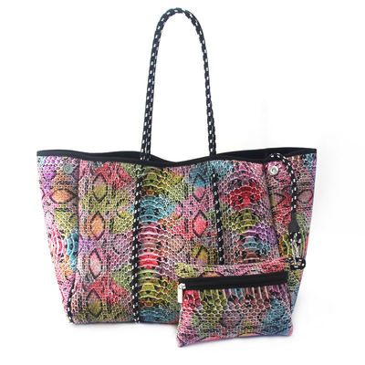 Custom Logo Accepted Neoprene Beach Bag Tote Handbag for Women Perforated Design
