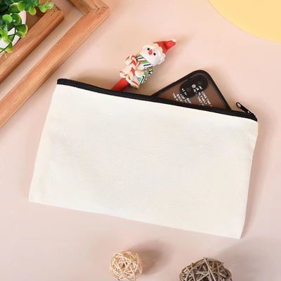 Custom Logo Printed Canvas Zipper White Makeup Bag for Travel and Cosmetic Storage