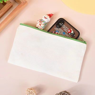 Custom Logo Printed Canvas Zipper White Makeup Bag for Travel and Cosmetic Storage