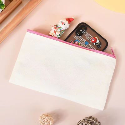 Custom Logo Printed Canvas Zipper White Makeup Bag for Travel and Cosmetic Storage