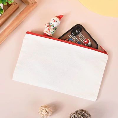 Custom Logo Printed Canvas Zipper White Makeup Bag for Travel and Cosmetic Storage
