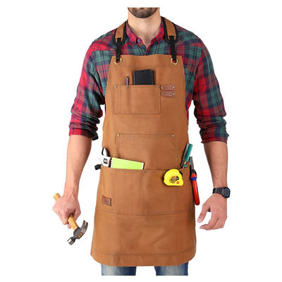 Customized Logo Deluxe Waxed Canvas Work Apron with Pockets and Quick Release Buckle