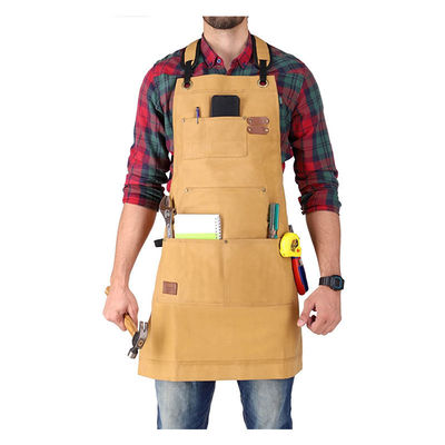Customized Logo Deluxe Waxed Canvas Work Apron with Pockets and Quick Release Buckle