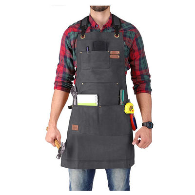 Customized Logo Deluxe Waxed Canvas Work Apron with Pockets and Quick Release Buckle