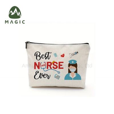 Custom Logo Printed Storage Bag Toiletry Travel Makeup Pouch Reusable Canvas Jute Cotton Cosmetic Bag