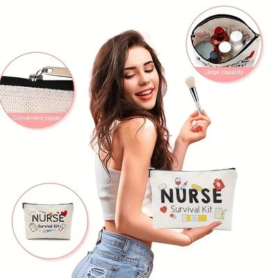 Custom Logo Printed Storage Bag Toiletry Travel Makeup Pouch Reusable Canvas Jute Cotton Cosmetic Bag