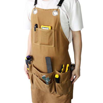 Custom Logo Printed Canvas Chef Cottons Wax Apron Heavy Duty Work Cooking Kitchen Bar Apron