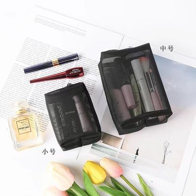 Black Mesh Bags Custom Durable Makeup and Travel Storage Bags with Mesh Zipper Pouch