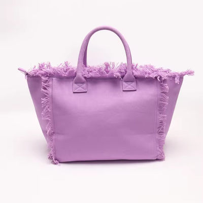 Newest Fashinable Keymay Tassel Fringe Large Canvas Tote Bag with Two Handles/Straps