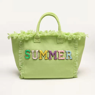 Newest Fashinable Keymay Tassel Fringe Large Canvas Tote Bag with Two Handles/Straps